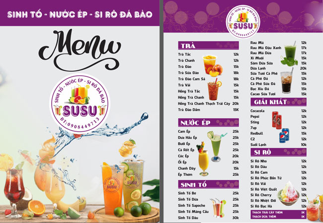 Setup menu nước ép đa dạng
