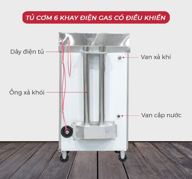 Cấu tạo mặt sau tủ cơm 6 khay điện gas CĐK