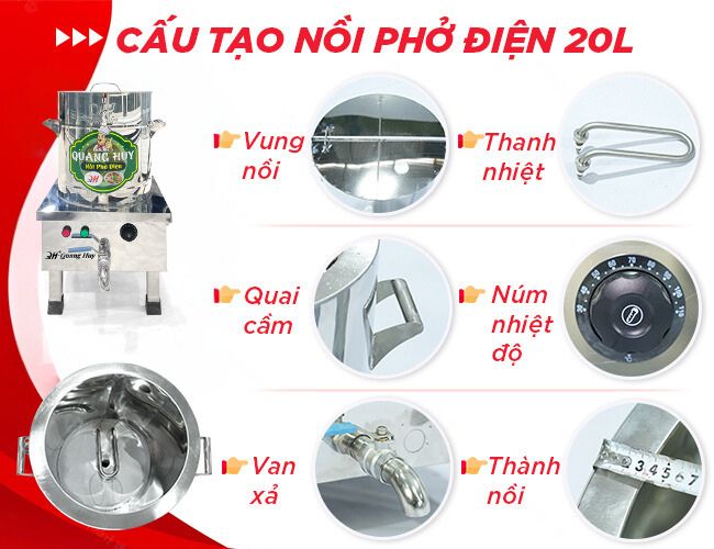 Cấu tạo nồi phở điện 20l