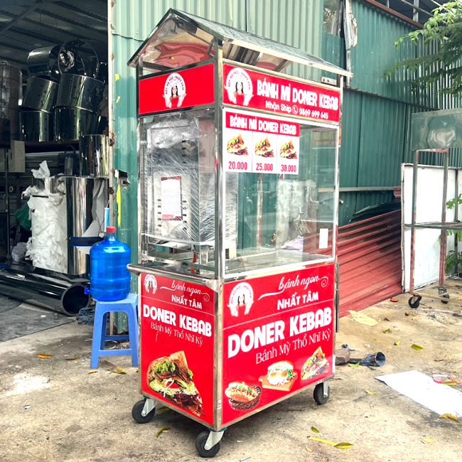 Xe bán bánh mì 90cm mái chùa chi phí đầu tư thấp