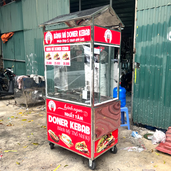 Xe bán bánh mì 90cm mái chùa thu hút khách hàng