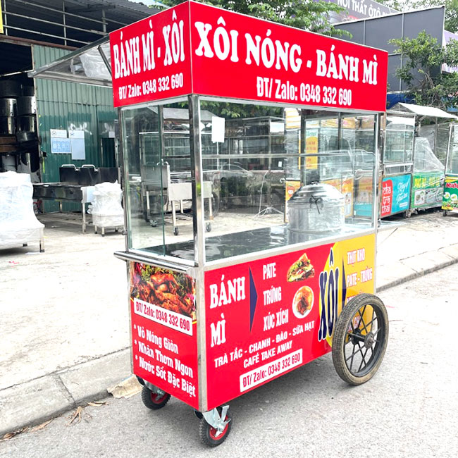 Xe bán xôi bánh mì 1m5 mái bằng dễ đổi vị trí