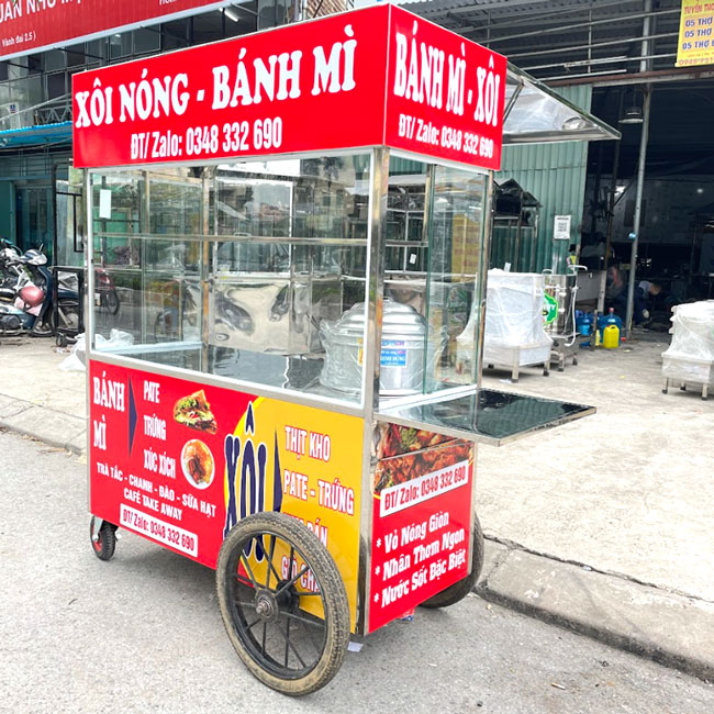 Xe bán xôi bánh mì 1m5 mái bằng phù hợp mọi mô hình