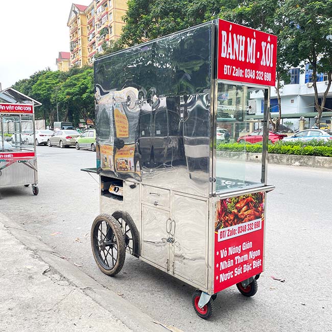 Xe bán xôi bánh mì 1m5 thiết kế mái bằng
