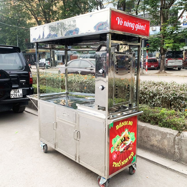 Xe đẩy bánh mì Kebab lục giác 1m2 inox chắc chấn
