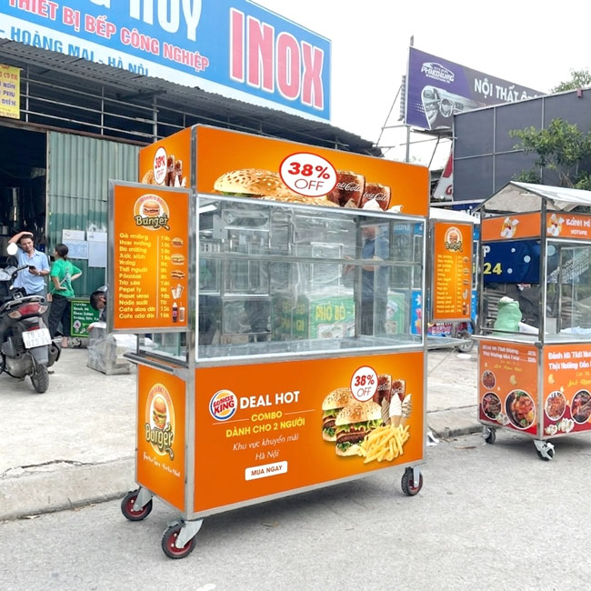 Bật Mí Địa Chỉ Mua Xe Bánh Mì Hamburger Mái Bằng 1m5