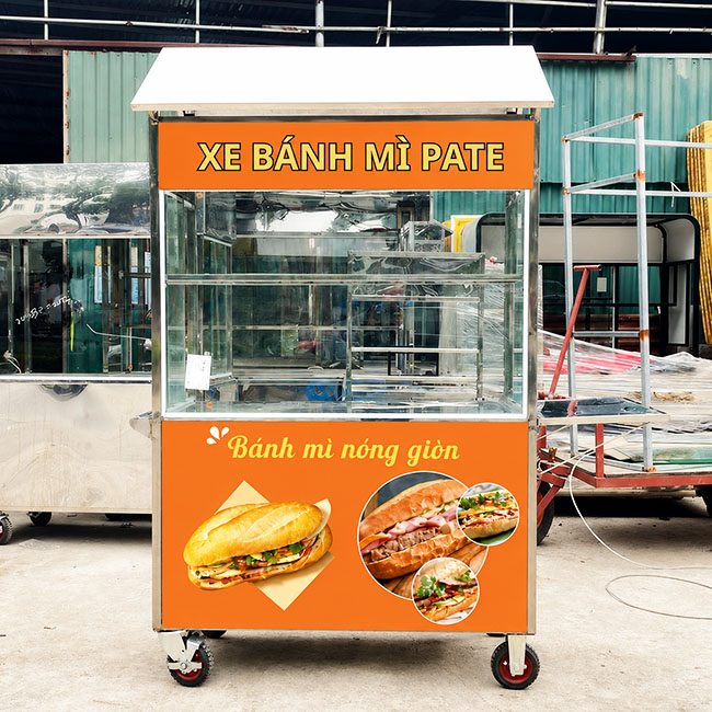 Cách sử dụng xe bán bánh mì pate mái chùa 1m8