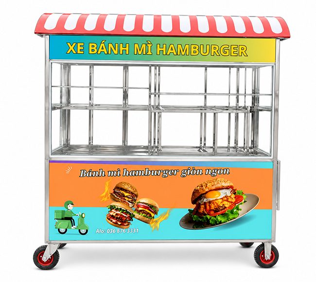 Cách sử dụng xe bánh mì hamburger mái vòm 1m8