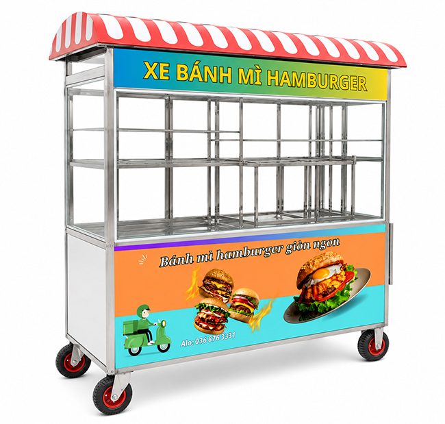 Cập nhật giá bán xe bánh mì hamburger 1m8 mái vòm