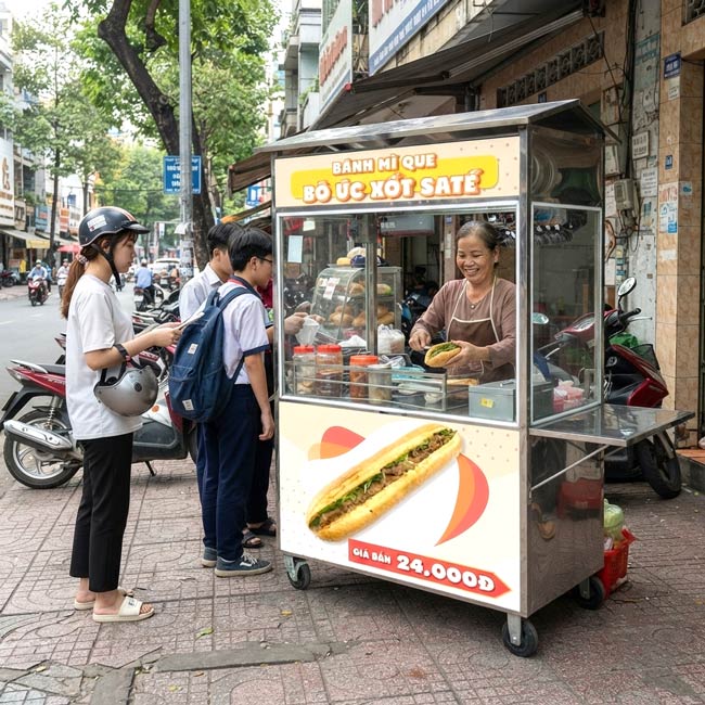 Xe Bánh Mì Que Mái Chùa 1m5 XBM-Q1.5 Phù Hợp Với Ai