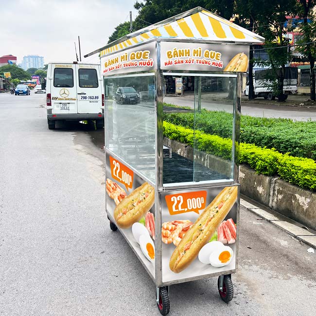 Hiệu ứng kính trong xe bánh mì que 2m mái chùa