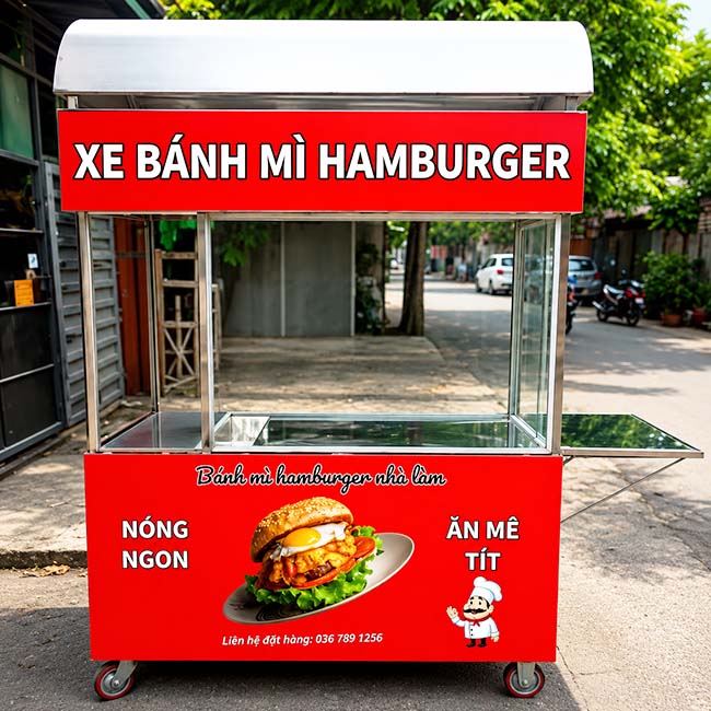 Kích thước xe bánh mì hamburger mái vòm 2m