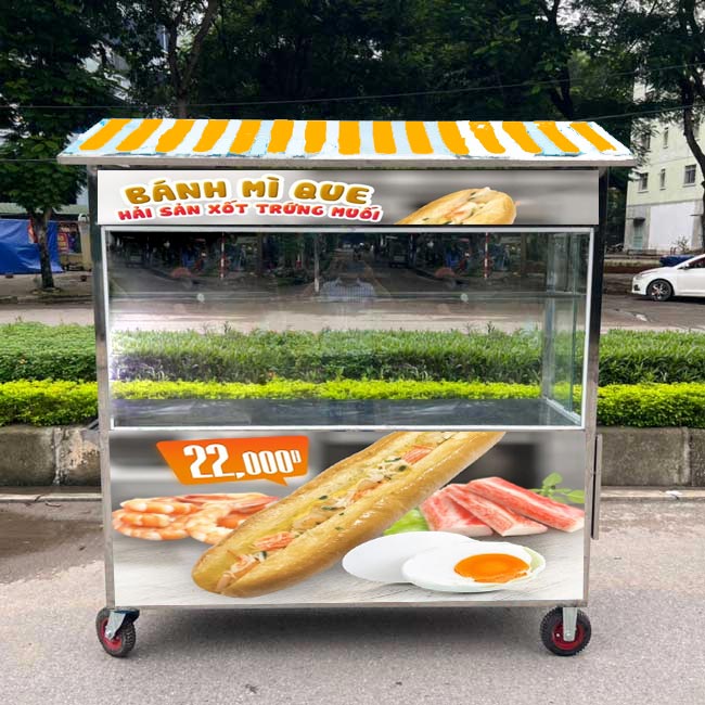 Thiết kế xe bánh mì que 2m mái chùa
