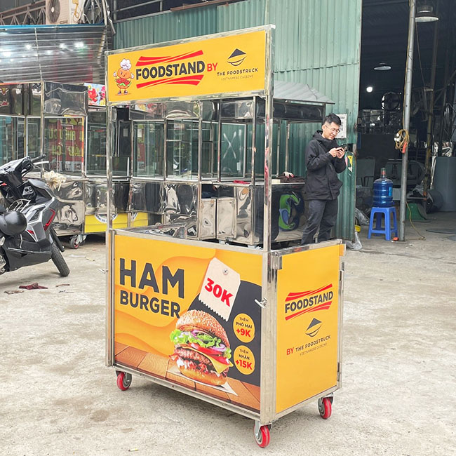 Xe bán bánh mì hamburger mái bằng 1m dễ bảo quản