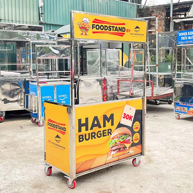 Xe bán bánh mì hamburger mái bằng 1m được nhiều người ưa chuộng