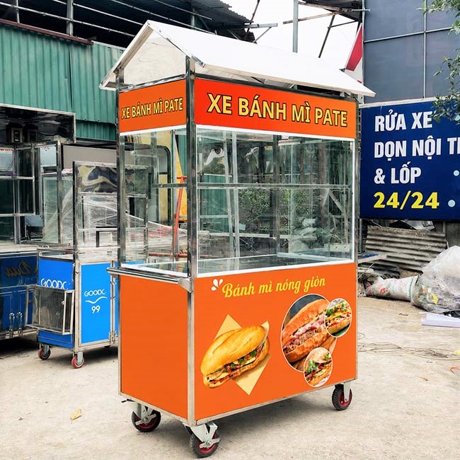 Xe bán bánh mì pate 1m8 mái chùa chuyên nghiệp