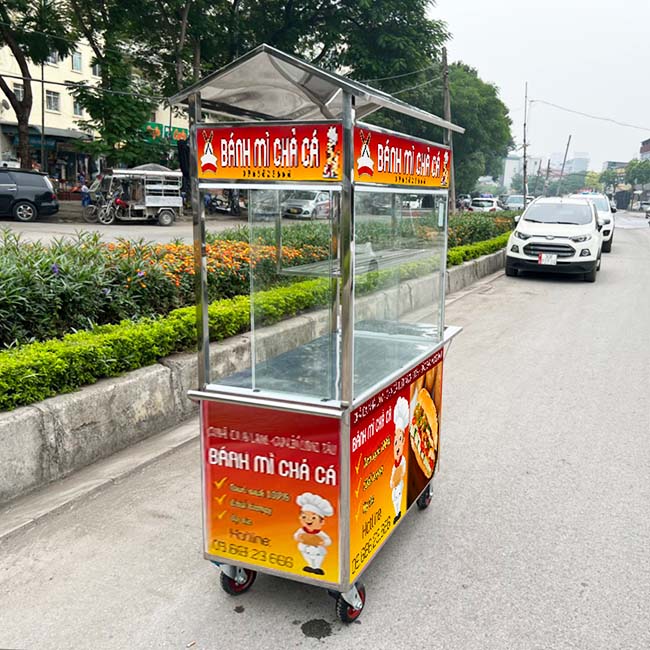 Xe bánh mì chả cá mái chùa 2m tăng tính chuyên nghiệp