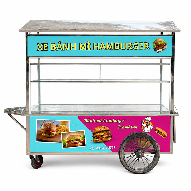 Xe bánh mì inox Hamburger mái chùa 2m XI-200-MA