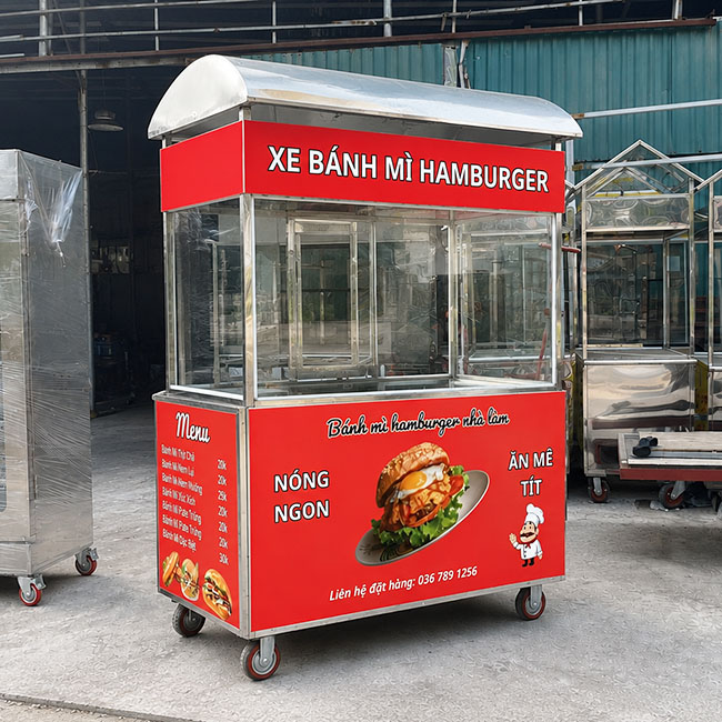 Xe bánh mì hamburger mái vòm 2m giá tốt