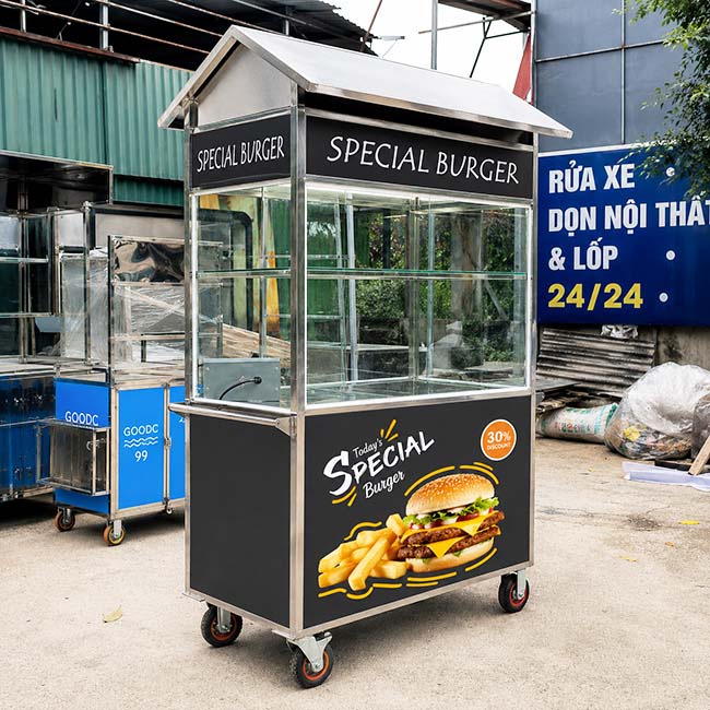 Xe bánh mì hamburger thiết kế mái chùa ấn tượng
