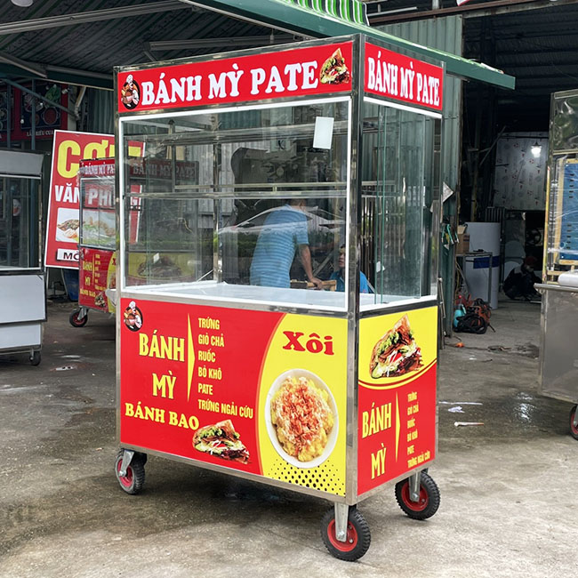 Xe bánh mì pate 1m mái bằng chi phí đầu tư thấp