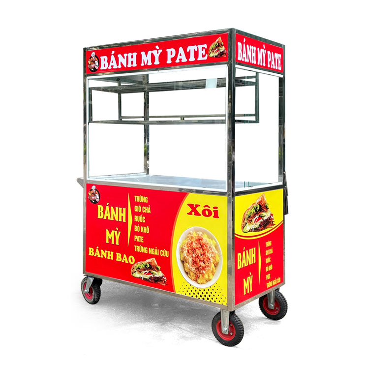 Xe bánh mì pate 1m thiết kế mái bằng được nhiều người lựa chọn
