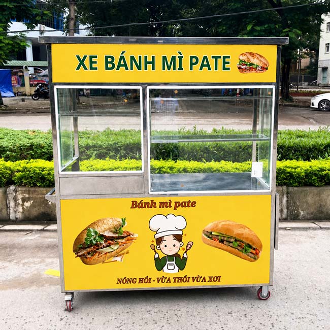 Xe bánh mì pate 1m8 tiết kiệm chi phí mặt bằng kinh doanh