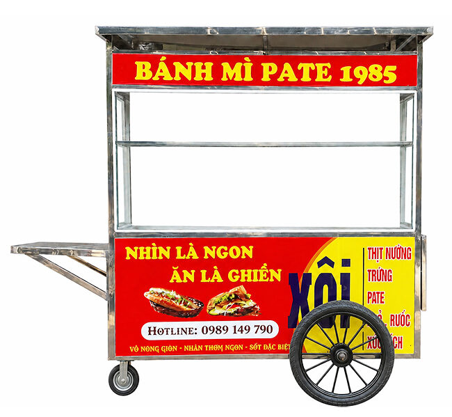 Xe bánh mì pate 2m mái bằng có thể tuỳ chỉnh