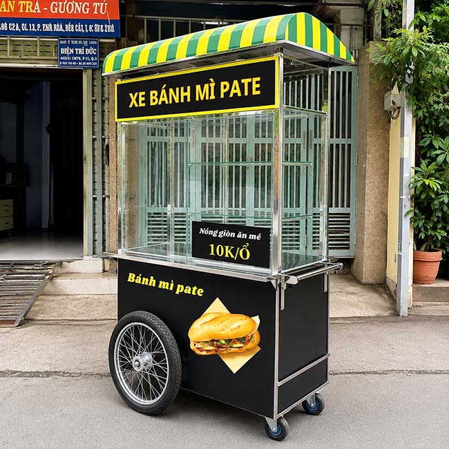 Xe bánh mì pate 90cm mái vòm tiết kiệm chi phí mái bằng
