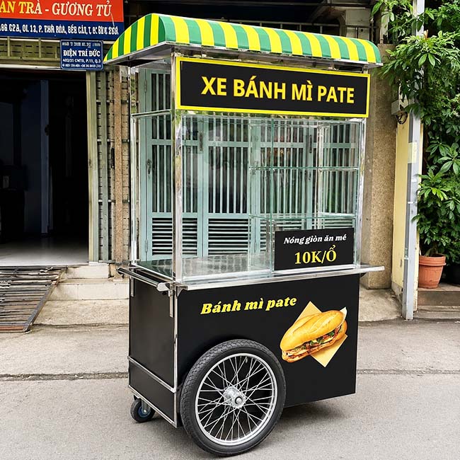 Xe bánh mì pate 90cm thiết kế mái vòm ấn tượng