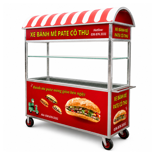 Xe bánh mì pate mái vòm 2m tăng khả nnawg phục vụ giờ cao điểm