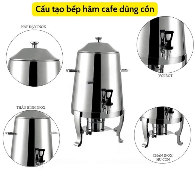 Cấu tạo của bếp hâm cafe dùng cồn