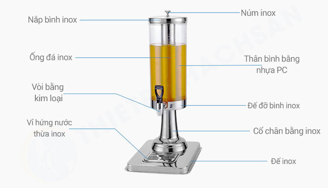 Cấu tạo bình đựng nước trái cây 3 lít 1 ngăn