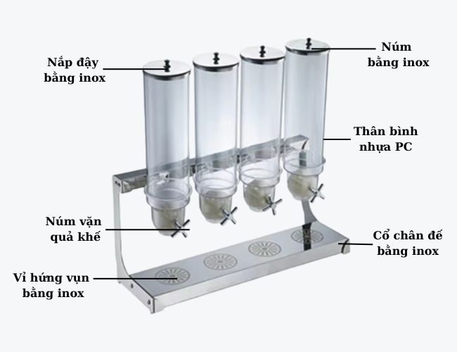 Cấu tạo bình ngũ cốc 4 ngăn