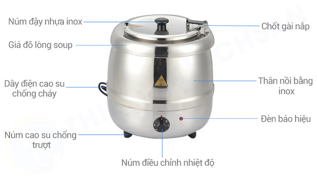 Cấu tạo của nồi hâm súp tròn 10 lít