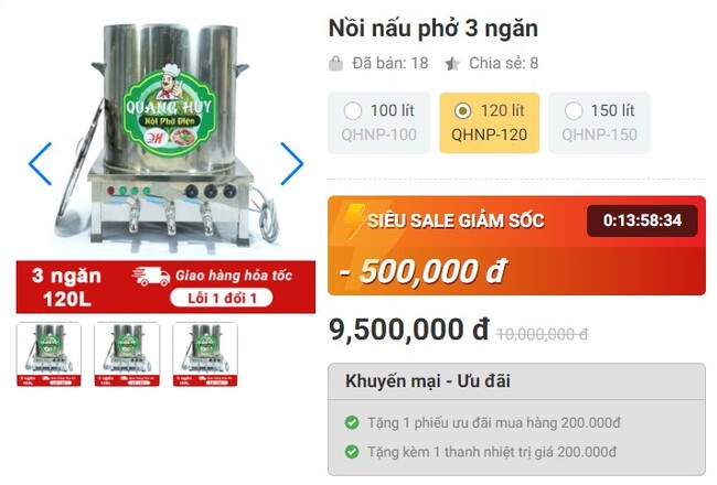 Giá nồi nấu phở 3 ngăn 120 lít