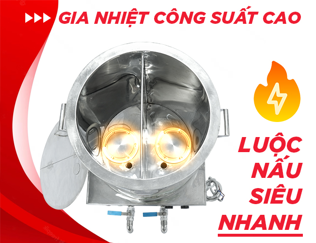 2 mâm nhiệt dưới đáy phân bổ nhiệt đồng đều, đun sôi nhanh