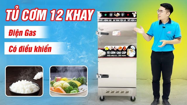 Tủ Cơm Công Nghiệp 12 Khay Điện Có Điều Khiển "Thần Thánh"