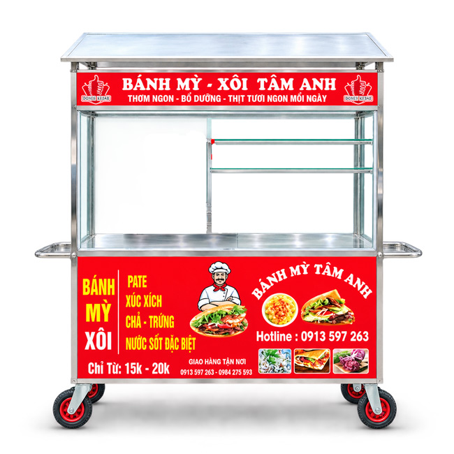 Xe bán bánh mì Thịt Nướng mái chùa 1m5 XBM-TNK1.5