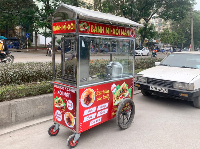 Xe Bán Bánh Mì Thịt Nướng Mái Chùa 2m XBM-TNK2.0