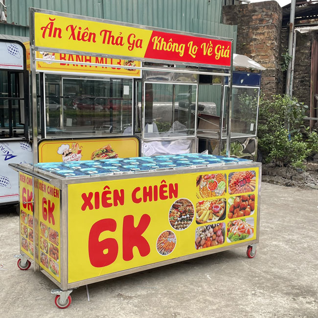 Xe bán xiên que 2m mái bằng V2000-B