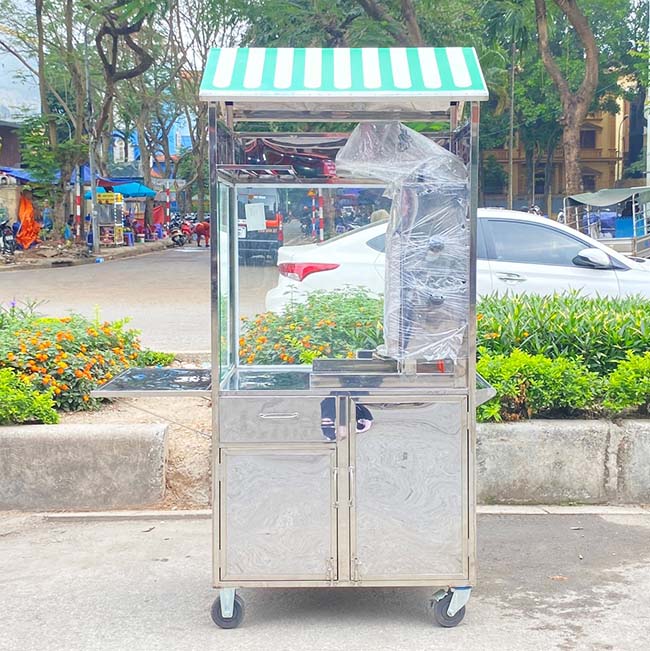 Xe bánh mì thịt nướng tích hợp tủ đựng và kệ chứa đồ