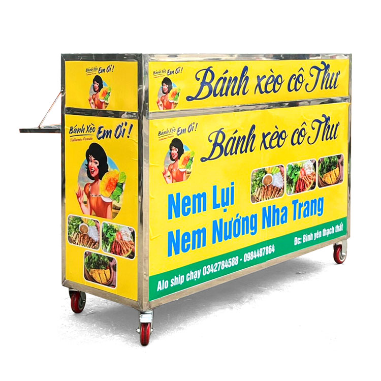 Xe bán bánh xèo 1m5 mái bằng V1500-B