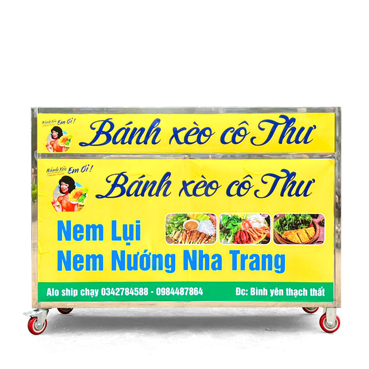 Xe bán bánh xèo 1m5 mái bằng V1500-B