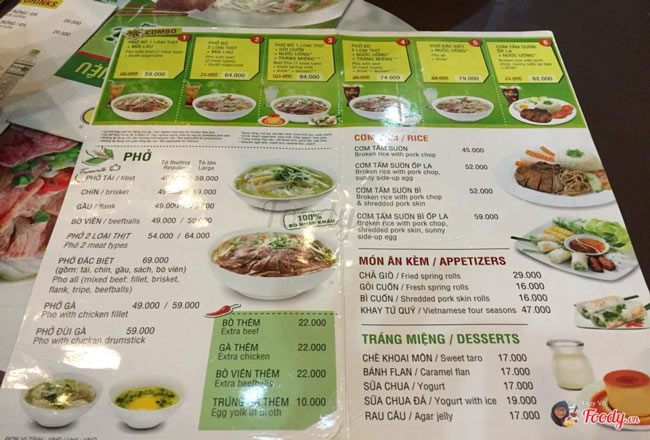 Menu dạng 1 tờ