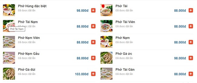 Menu phong phú