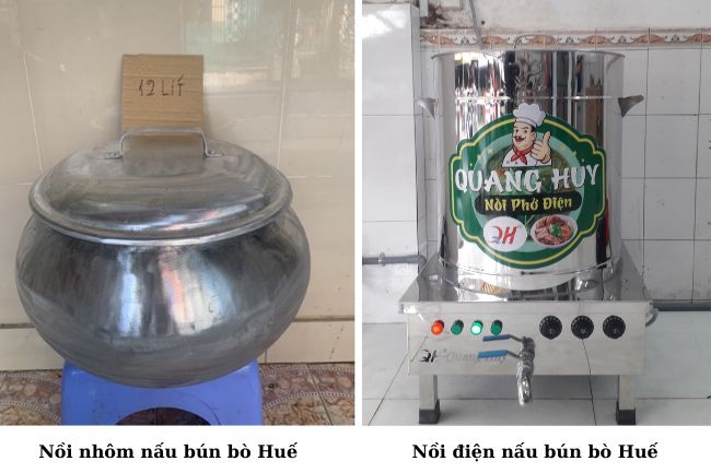 So sánh nồi nhôm và nồi điện nấu bún bò Huế