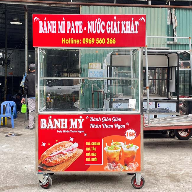Thiết kế và cấu tạo xe bánh mì pate inox mái bằng 1m2