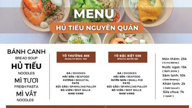 Menu quán hủ tiếu