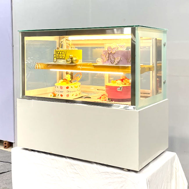 Tủ bánh kem để bàn 2 tầng 90cm kính vuông